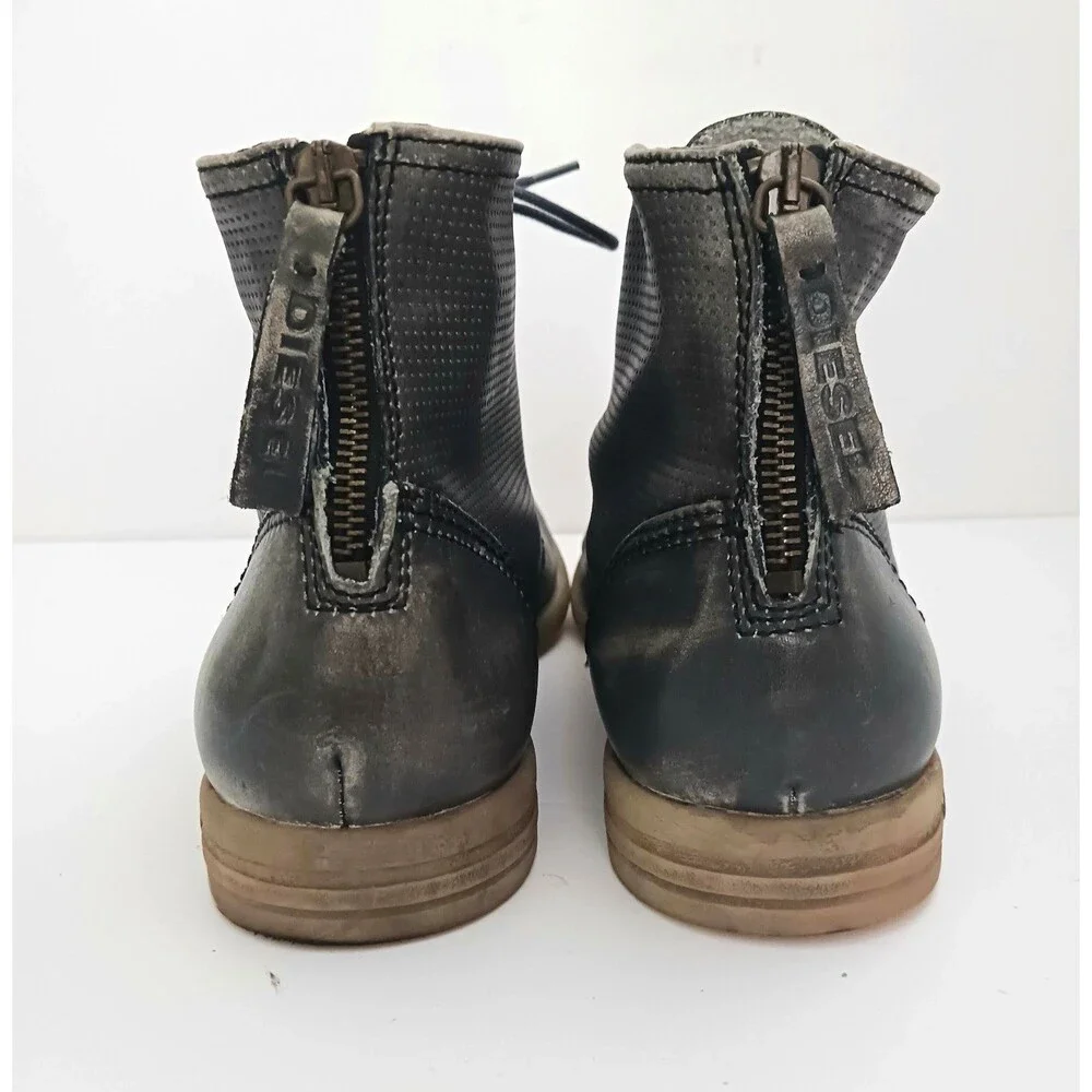DIESEL Boa Vista Chron Zip Ankle Boot Gray Distressed Leather 41 US 8.5